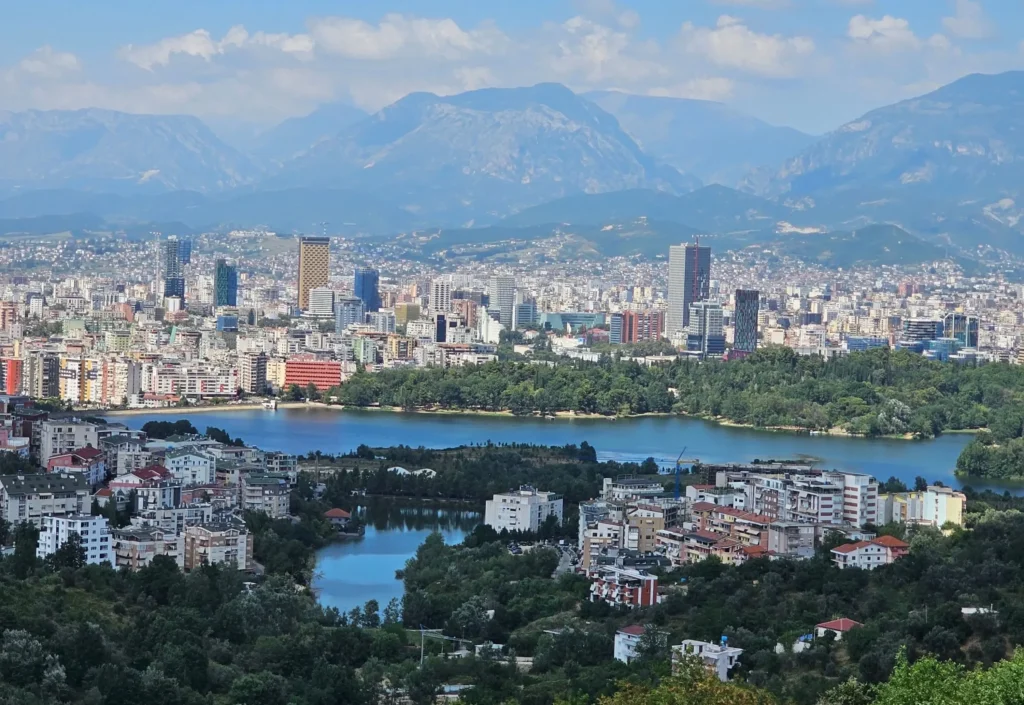 Tirana, Albania skyline — cheapest city on the Balkans circuit